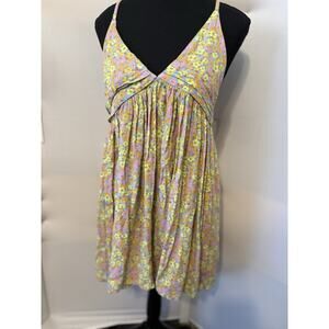 O'NEILL Saltwater Floral Tank Dress/beach Cover. Medium Yellow And Pink